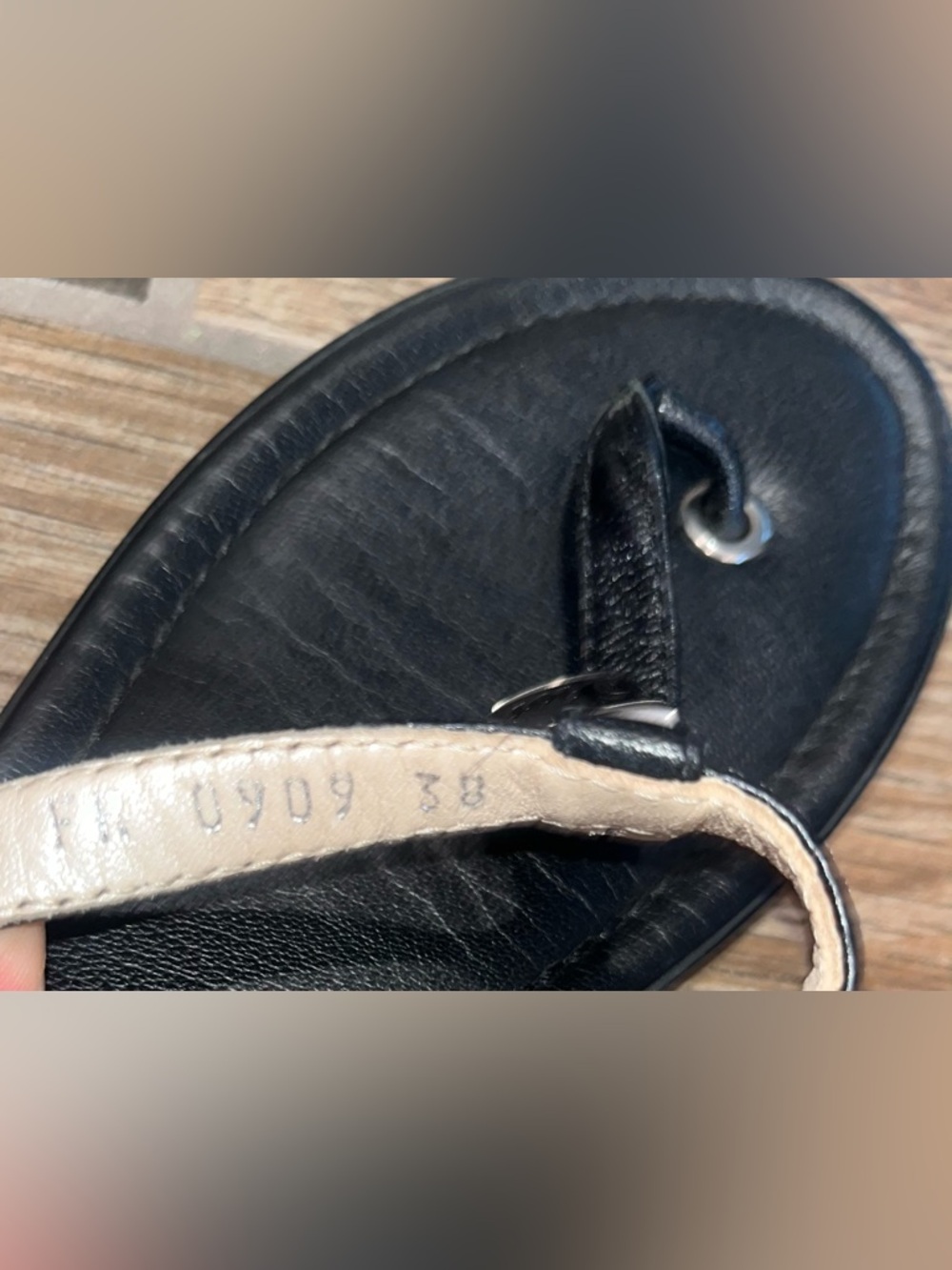Christian Dior Black Leather T-Strap Logo Charm Sandals - Picture 3 of 4